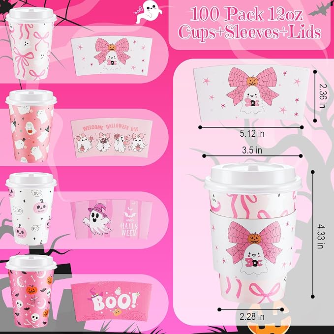 Umigy 100 Pack Halloween Disposable Coffee Cups 12 oz Paper Coffeeware - Image 3