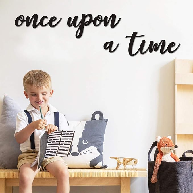 Huray Rayho Once Upon a Time Wood Sign Nursery Wall Decor Words Art Hanging - Image 2