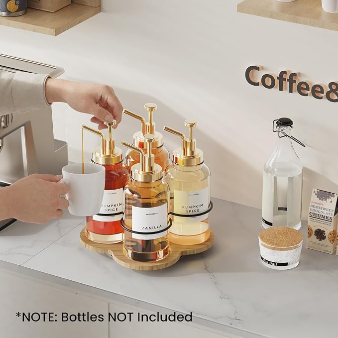 THYGIFTREE Rotating Coffee Syrup Organizer 4 Bottles Syrup Rack Dispenser16.9oz - Image 5