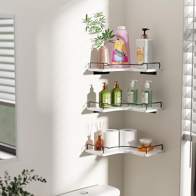 L-Shaped Corner Floating Shelves Set of 3, Rustic Wood Wall Mounted Storage - Image 5