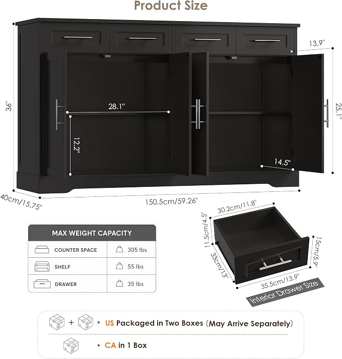 HOSTACK 60" Large Buffet Sideboard - Image 3