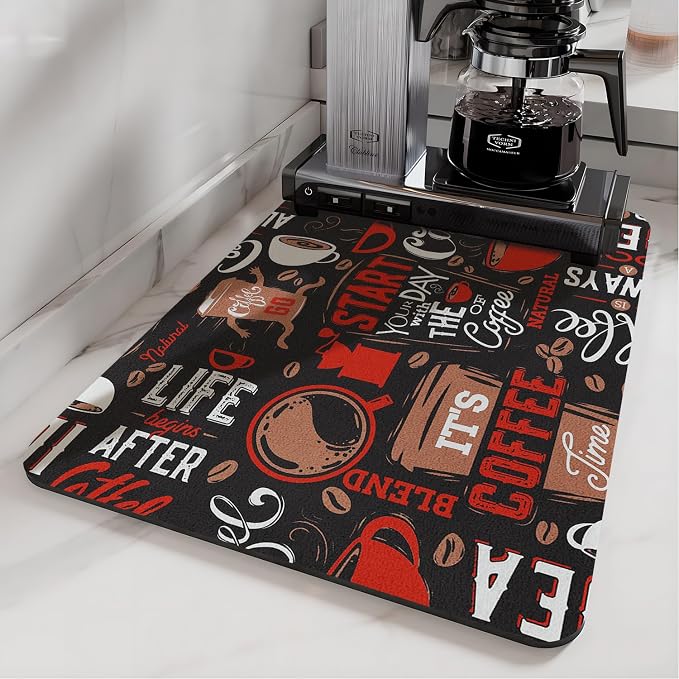 Coffee Bar Mat Rubber Dish Drying Mat by PtRug