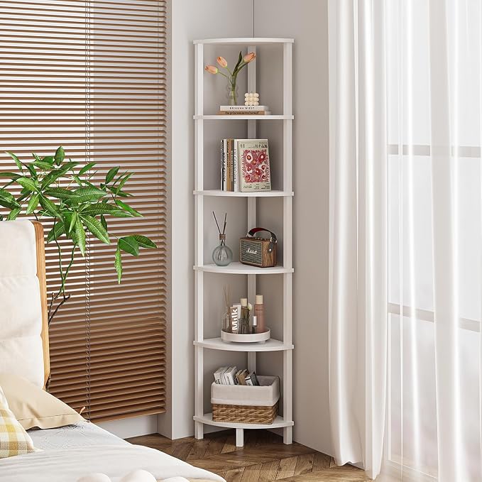 VIMBER Corner Shelf, 6-Tier Corner Bookshelf, Industrial Corner Ladder Shelf - Image 7