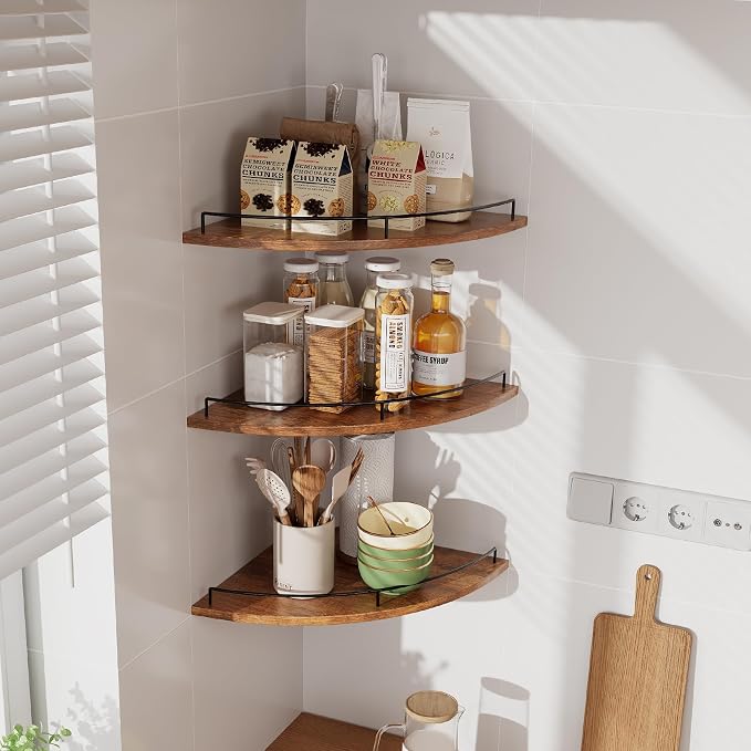 JJL Corner Shelf Wall Mounted, 12 Inches 3-Tier Floating Corner Shelf, - Image 6