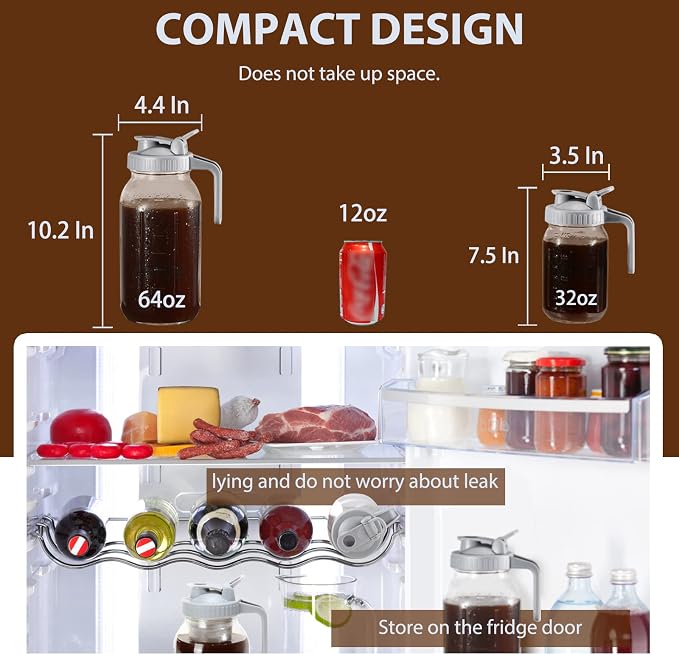 Glyntrof Cold Brew Coffee Maker Glass Pitcher, 32 oz Mason Jar - Image 6