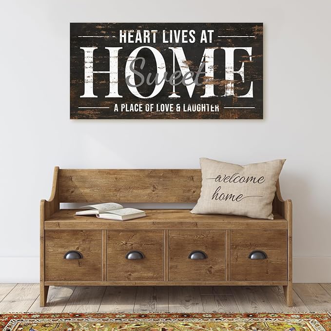 IPIC - Home Sweet Home Sign on Canvas, Rustic Family Wall Art, Farmhouse Canvas - Image 2