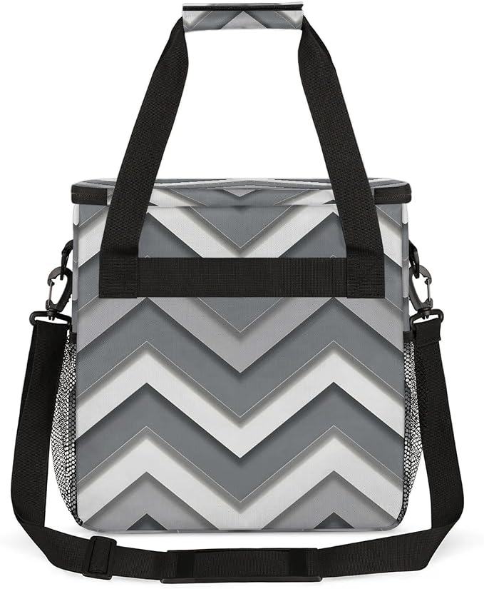 Grey Modern Stripes Coffee Maker Carring Bag, Large Insulated Storage Organizer - Image 5