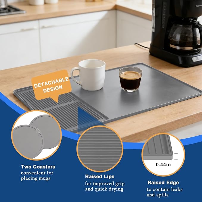 Mrcrypos Silicone Coffee Station Mat 16x24 Inch, Spill-Proof Bar Mat - Image 3