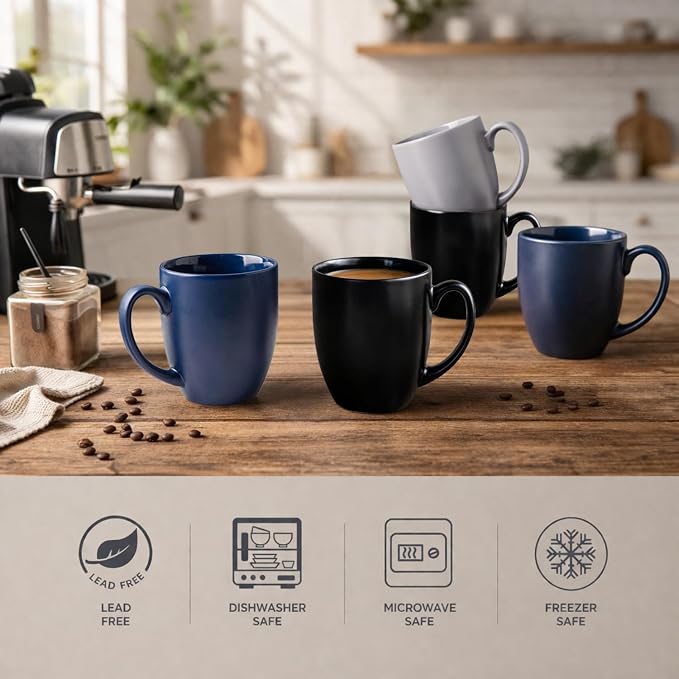 AmorArc 16oz Coffee Mugs Set of 6, Large Ceramic Coffee Mugs - Image 4