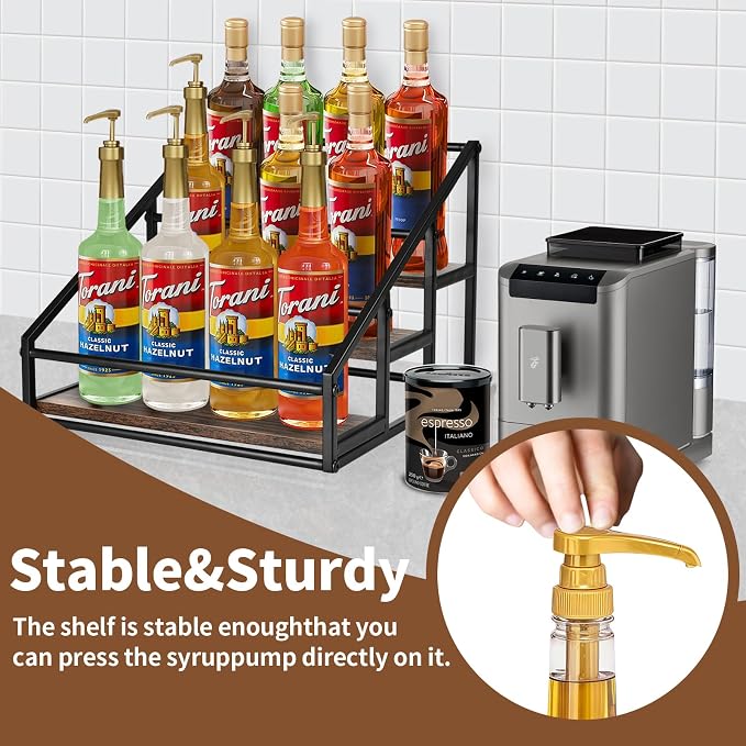YQBRAO Coffee Syrup Rack Organizer, 3-Tier 12 Bottles Syrup Rack - Image 5