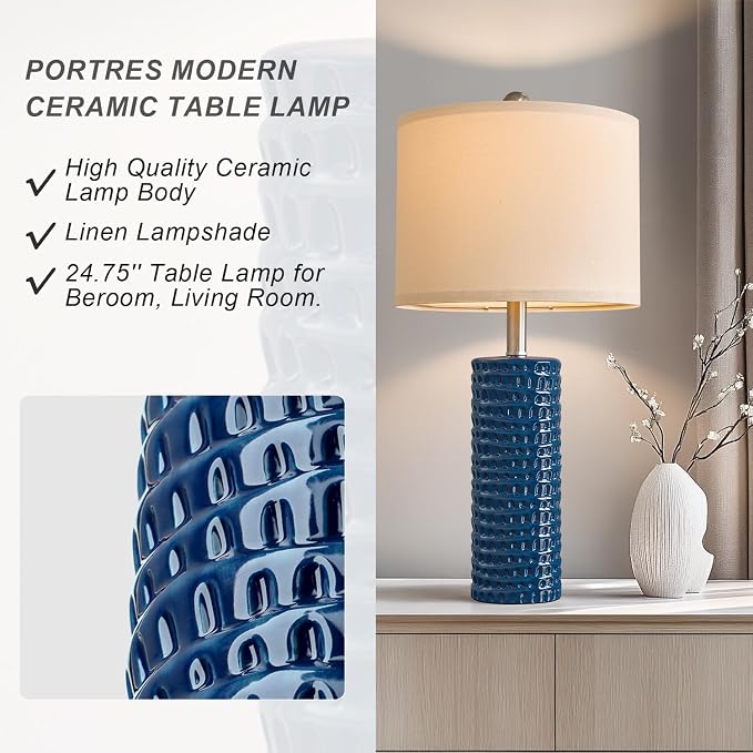 PORTRES 24.75" Modern Accent Ceramic Table Lamp Set of 2 - Image 4