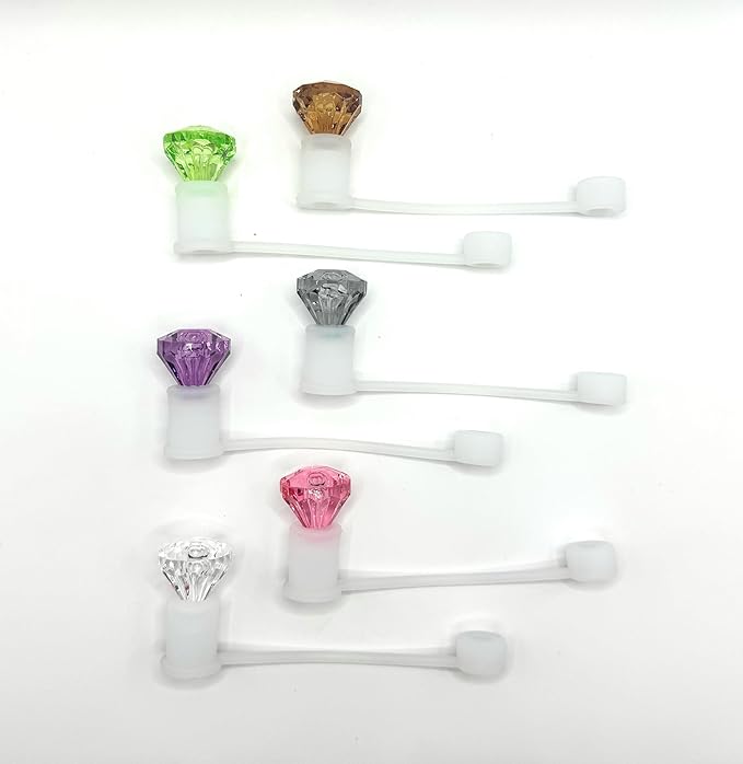 6 Pack 10mm Diamond Gem Straw Toppers Assembled and Ready to Use, Fits Stanley by ThirstTrapDrinkware