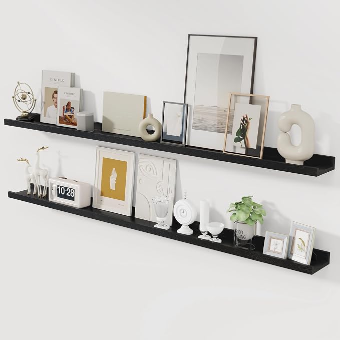 Acovy Solid Ash Wood Picture Ledge Shelf, Floating Shelves Set of 2, 56 Inch by Acovy