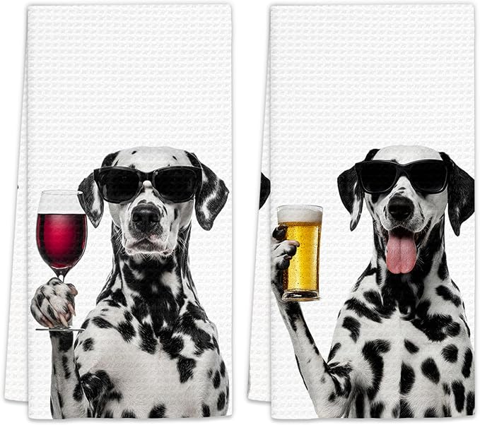 Dalmatian Gifts Wine Kitchen Towels Set of 2, Gifts by FIicy