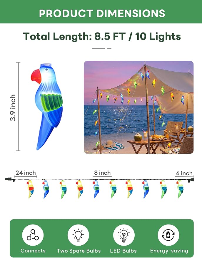 Multicolor Parrot String Lights, 8.5Ft Parrot Camping Outdoor Party Lights - Image 6