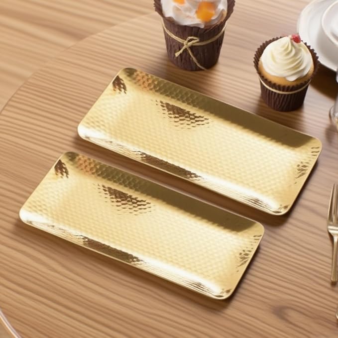 9.8×4.3Inch Gold Metal Decorative Tray, Reusable Stainless Steel Serving Trays - Image 4