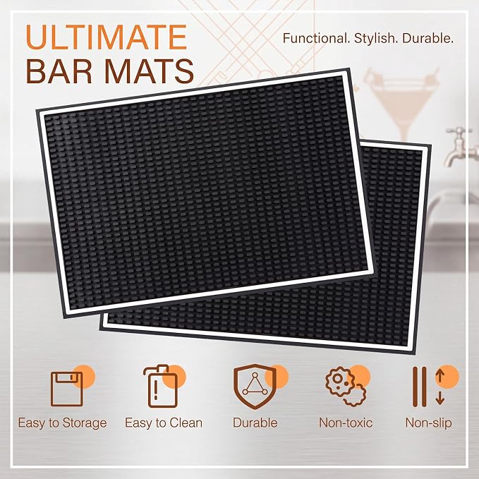 Tioncy 4 Pcs Bar Mat for Countertop 18 x 12 Inch Black - Image 3