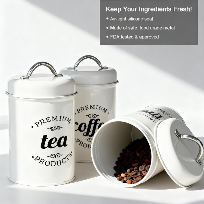 3 Piece Food Jars Canisters Sets, Airtight Coffee Container, Tea Organizer - Image 4