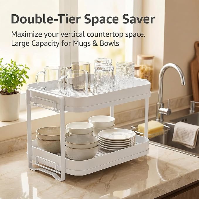2-Tier Cup Drying Rack with Removable Drainboard, Rust-Proof Iron Mug Organizer - Image 2