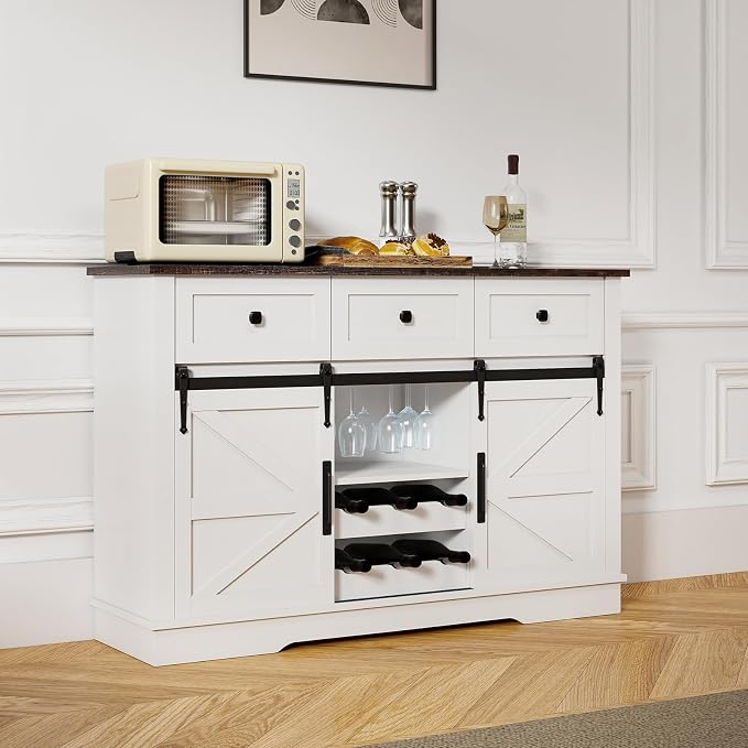 Kmax Farmhouse Wine Bar Cabinet w, 54” Buffet Cabinet - Image 3