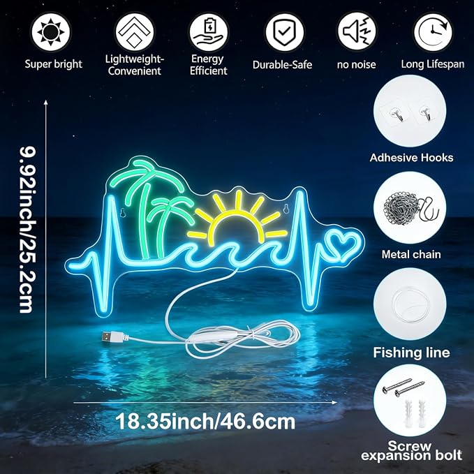 Tropical Sunset Neon Sign, Dimmable Palm Tree Sunrise Wave LED Neon Lights - Image 8