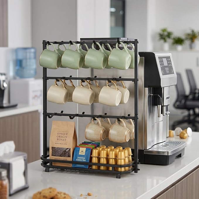 Coffee Mug Holder for Countertop, 22 Hooks 3 Tier Mug Tree Holder Rack - Image 9
