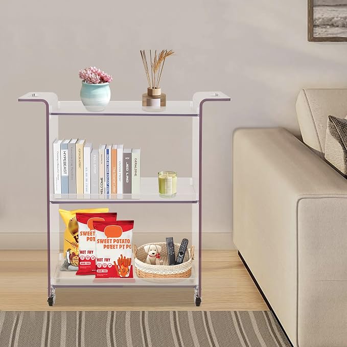 Acrylic Rolling Serving Cart, 3 Tier Clear Bar Cart, Acrylic Serving Storage - Image 2