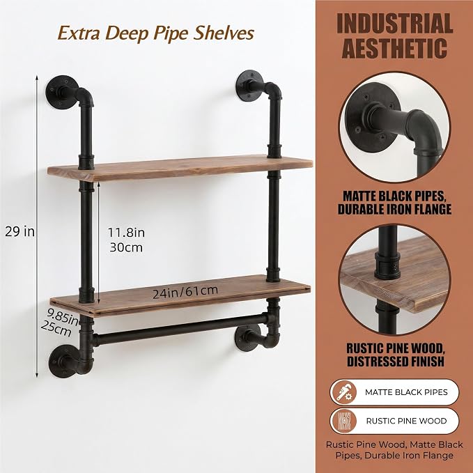 ROGMARS Industrial Pipe Shelving Bathroom Pipe Shelves - Image 3