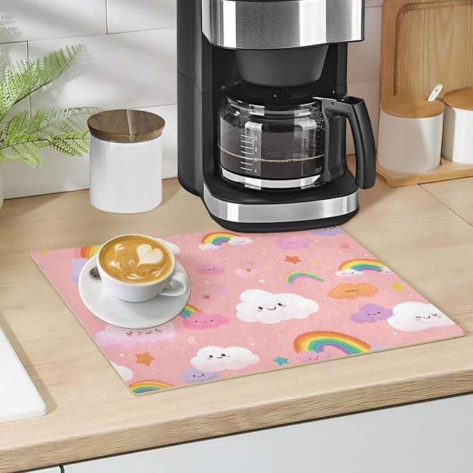 Multicolored Stars Rainbows Coffee Mat Coffee Bar Maker Backed Absorbent - Image 5