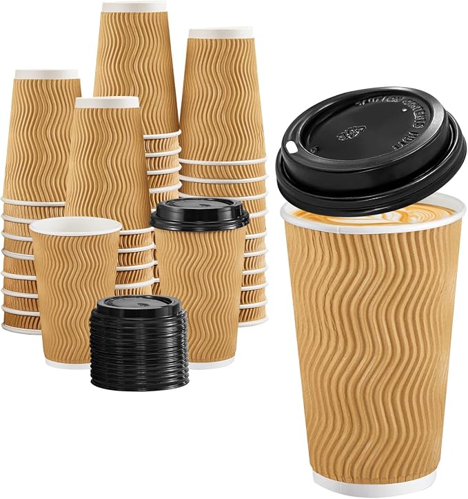 Lamosi 100 Pack 16 oz Insulated Disposable Paper Coffee Cups by BuyNow