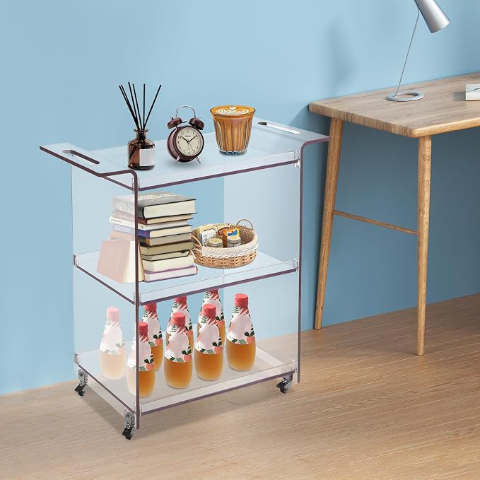 Acrylic Rolling Serving Cart, 3 Tier Clear Bar Cart, Acrylic Serving Storage - Image 4