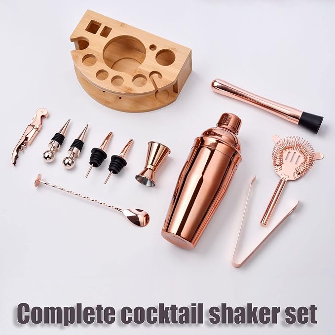 Bartender Kit with Stylish Bamboo Stand, 12 Piece 25oz Cocktail Shaker Set - Image 2