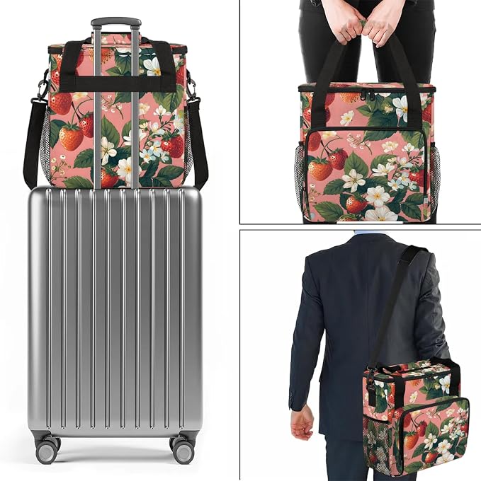 Strawberry Flower Coffee Maker Carring Bag, Large Insulated Storage Organizer - Image 7