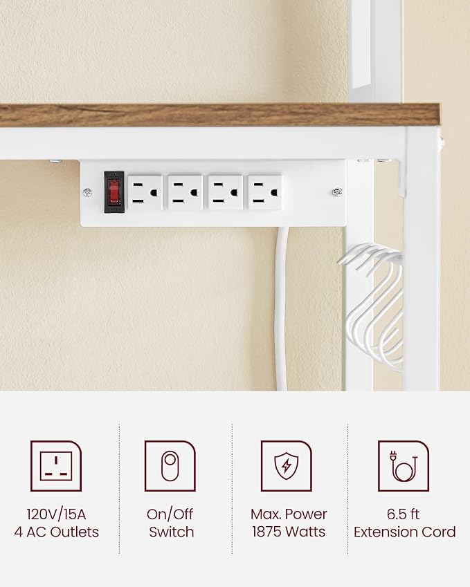 VASAGLE Bakers Rack with Power Outlet, Microwave Stand, Kitchen Tall Utility - Image 5
