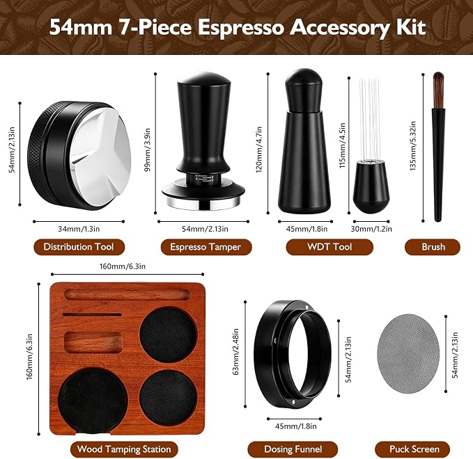 54mm Espresso Accessories Kit, WDT Tool, Distributor, Puck Screen and Dosing - Image 2
