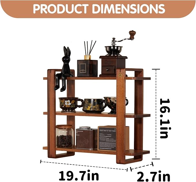 Coffee Station Organizer for Kitchen Countertop Mug Holder 3 Tier Wooden Cup - Image 2