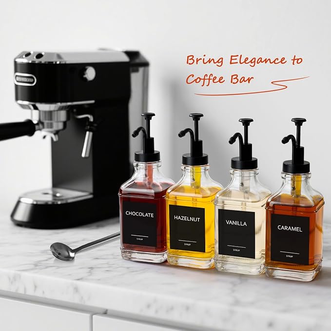Coffee Syrup Dispenser, Coffee Bar Accessories 16.9 fl oz/500ml, Glass Syrup - Image 7