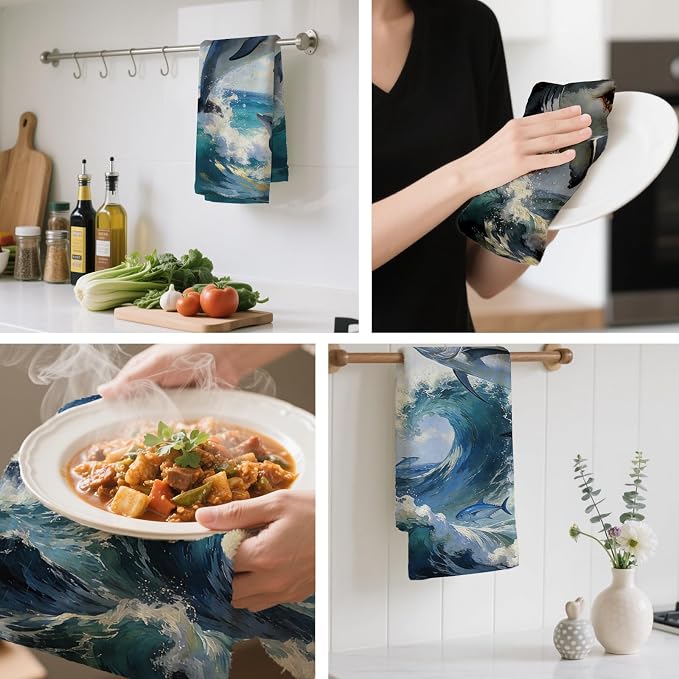 CUTHOLLOW Interesting Surfing Cat Decorative Kitchen Towels Set of 4, - Image 4