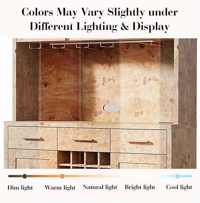 77" Tall Wine Bar Cabinet with Storage Hutch and 3 Drawers, Coffee Bar Cabinet - Image 7