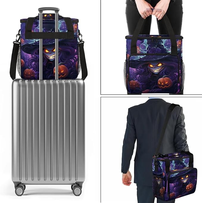 Halloween Witch Pumpkin Skull Coffee Maker Carring Bag, Large Insulated Storage - Image 7