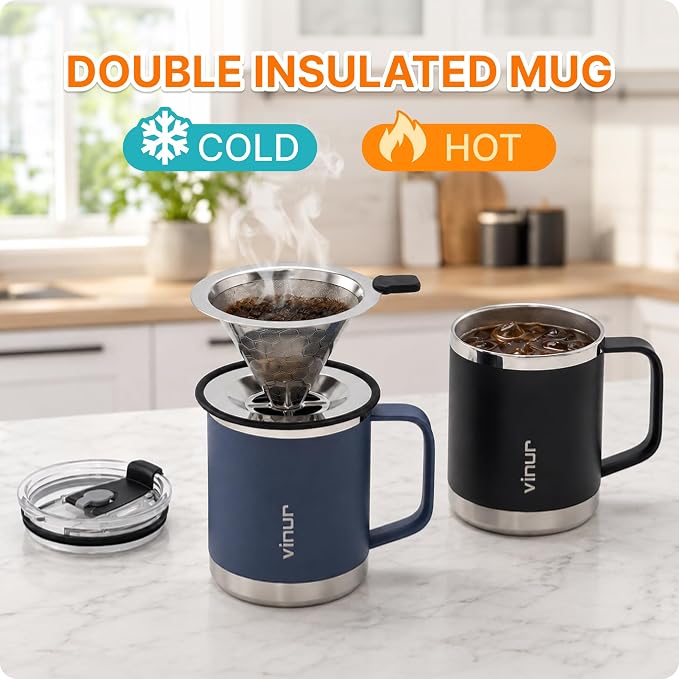 VINUR Stainless Steel Pour Over Coffee Maker, 12 oz Insulated Coffee Maker - Image 7