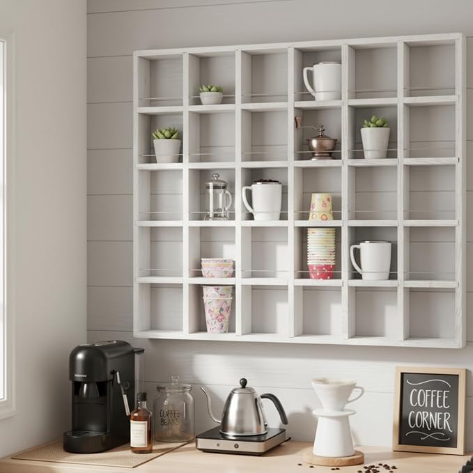 Kigley Oversize Coffee Mug Display Rack Wooden Shelves Rustic Shot Glass - Image 4