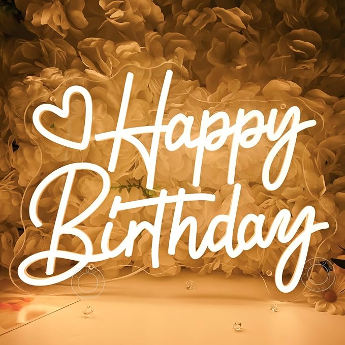 SYLHOME Happy Birthday Led Neon Light Sign Heart Birthday Party Bedroom Wall by SYLHOME