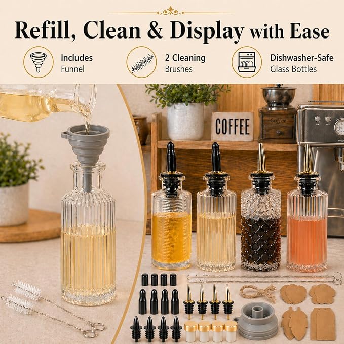 ChezMax Coffee Syrup Dispenser Bottles Set of 4, 5 oz Glass Syrup Bottle - Image 6
