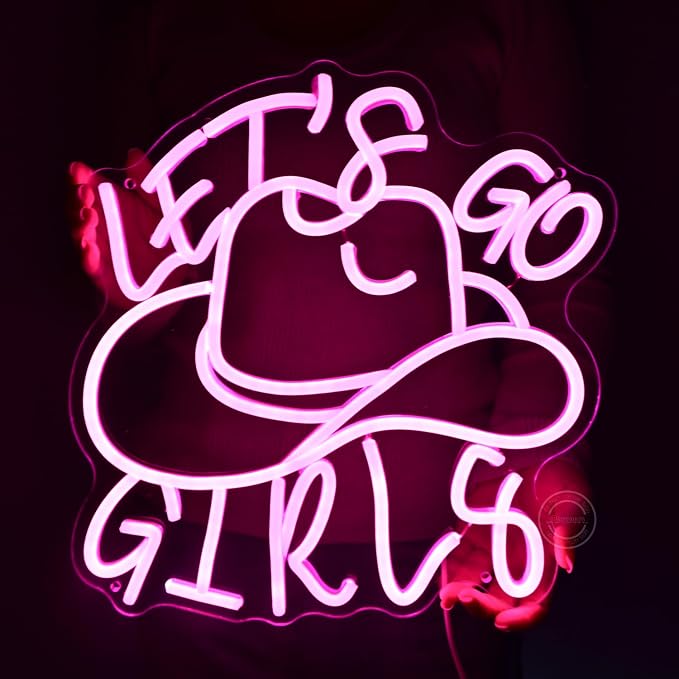 Britrio Cowgirl Hat Let’s Go Girls Neon Sign Hot Pink Led Western Cowboy Neon - Image 7