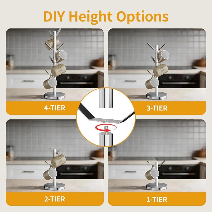 Stainless Steel Mug Holder Tree, Updated Thick Coffee Cup Holder Base, Coffee - Image 5