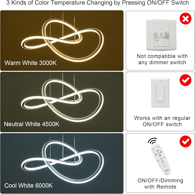 Modern LED Pendant Light Fixture Irregular Ring LED Chandelier Dimmable - Image 3
