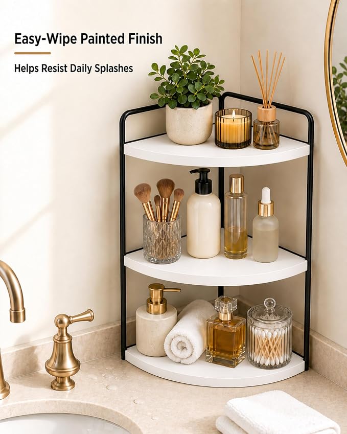 3-Tier Corner Bathroom Counter Organizer, Solid Pine Vanity Shelf, or coffee - Image 2