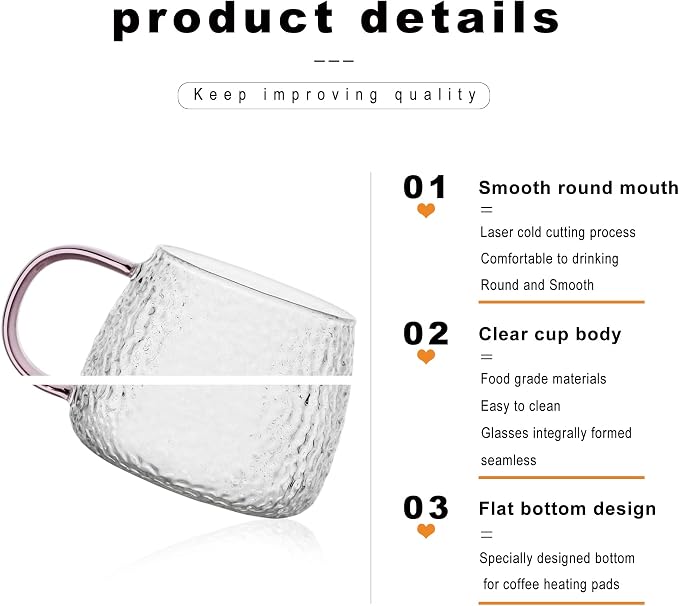 LUXU Hammered Tea Cups, Glass Coffee Mugs, Prefect - Image 8
