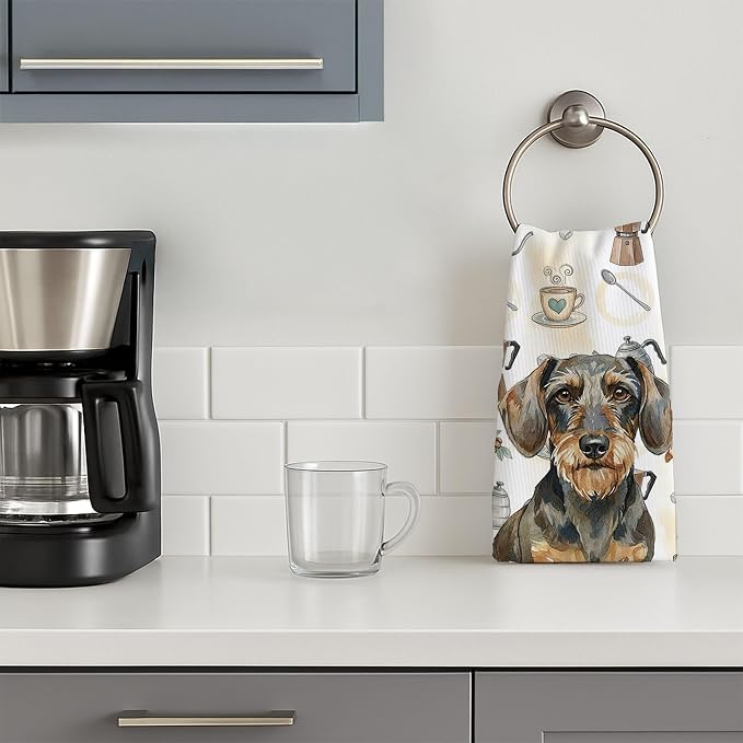 Caroline's Treasures Wirehaired Wild Boar Dachshund Coffee Bar Kitchen Towel - Image 3